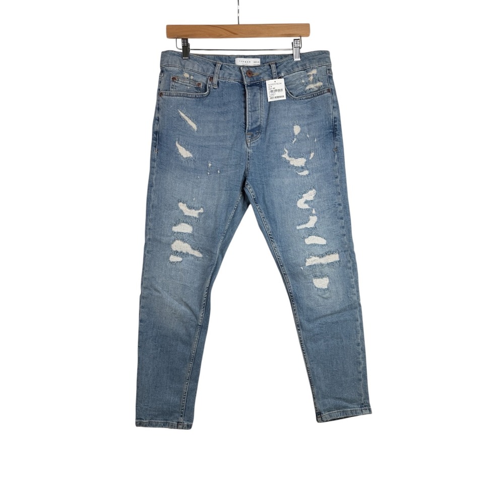 NWT Topman Distressed Tapered Jeans size 32x30 Blue